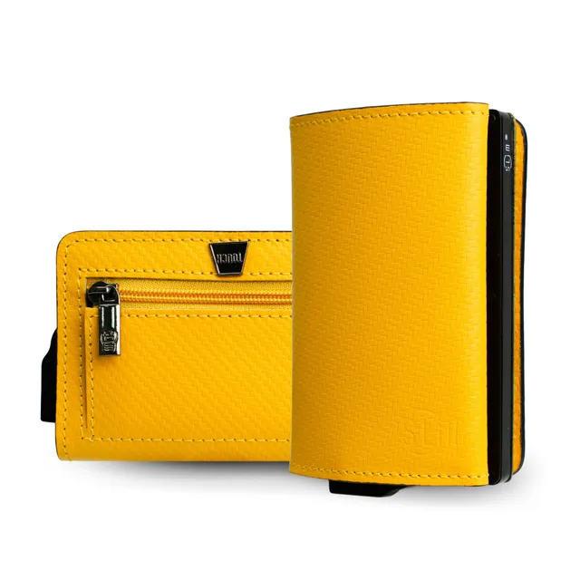 SLim Touch Portafoglio Carbon Giallo Saffiano RFID 12 Carte