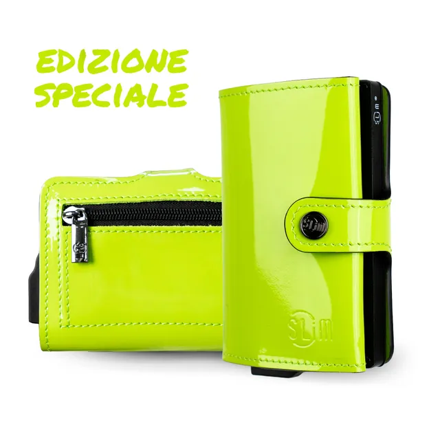 SLim Vera Pelle Specchio portafoglio Blu RFID 12 carte