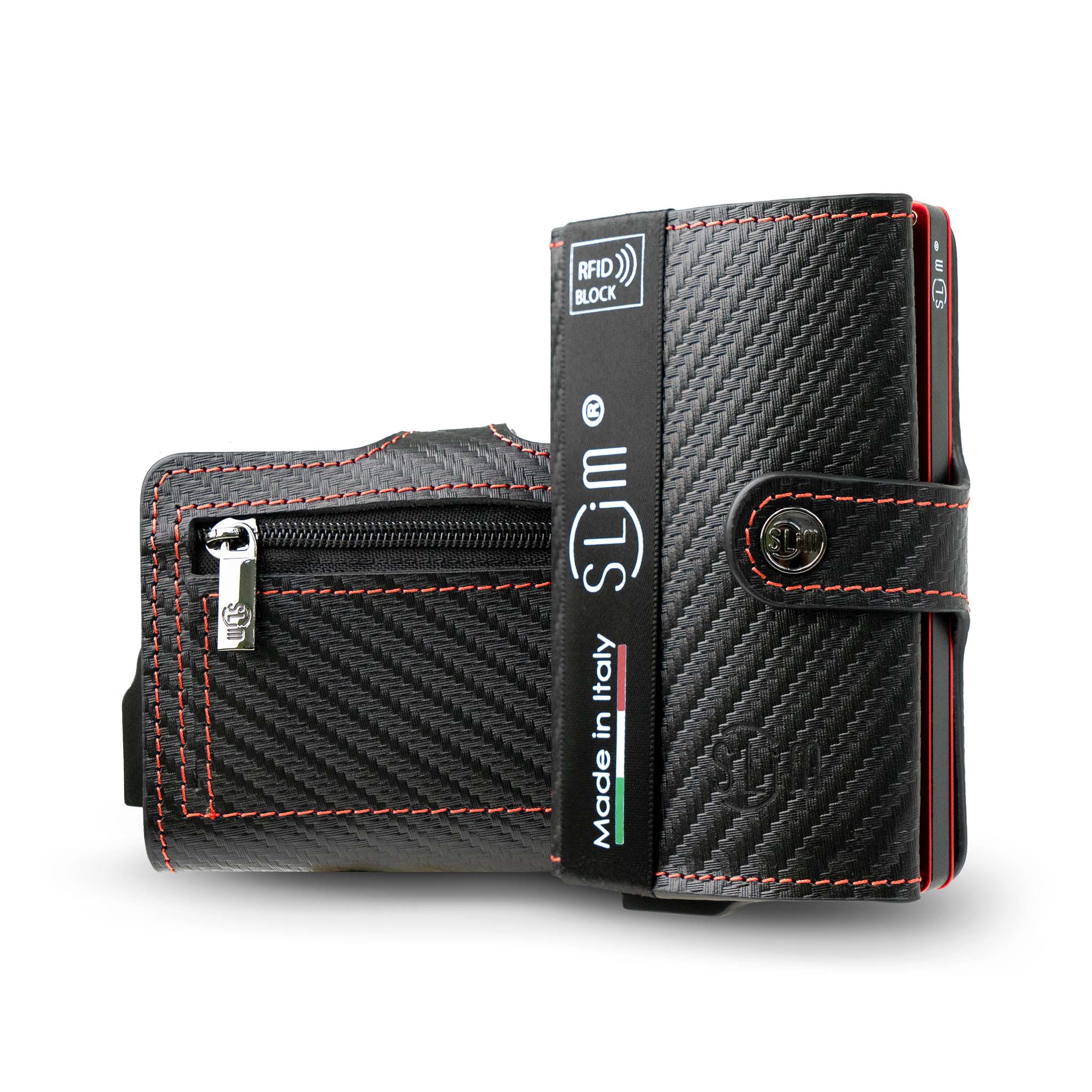 SLim Vera Pelle Carbon Nero portafoglio RFID 12 carte