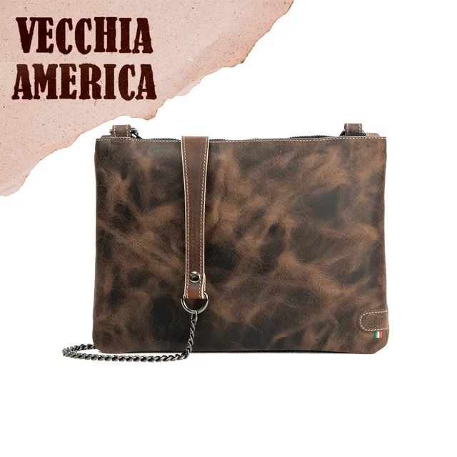 SLim Pochette Polsiera Pelle Crazy Dark Brown 23x14 cm