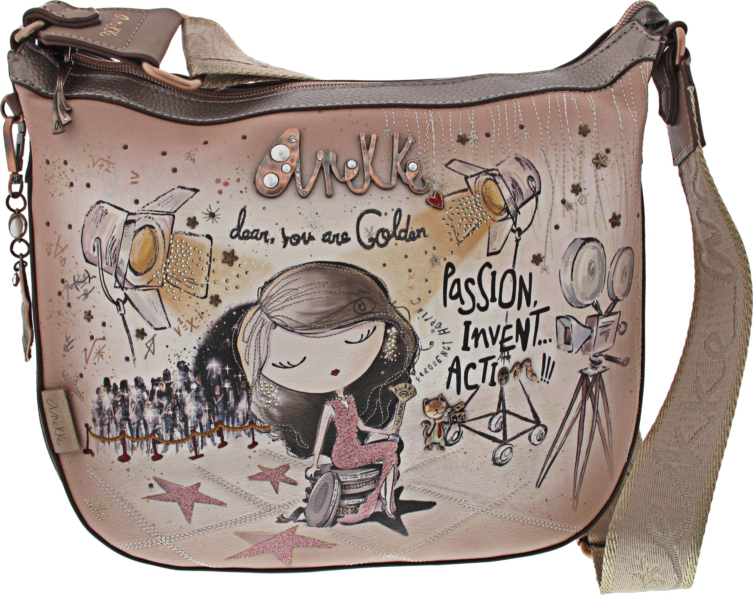 Anekke Hollywood borsa a tracolla blu navy espandibile con zip