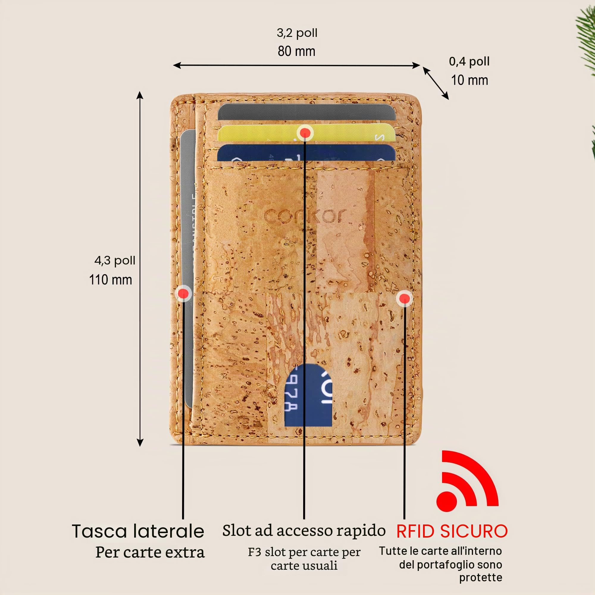 Corkor Wallets Portafoglio Sughero Marrone Chiaro Vegan RFID