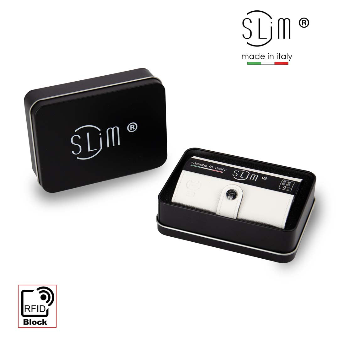 SLim Saffiano portacarte bianco con zip anti graffio RFID