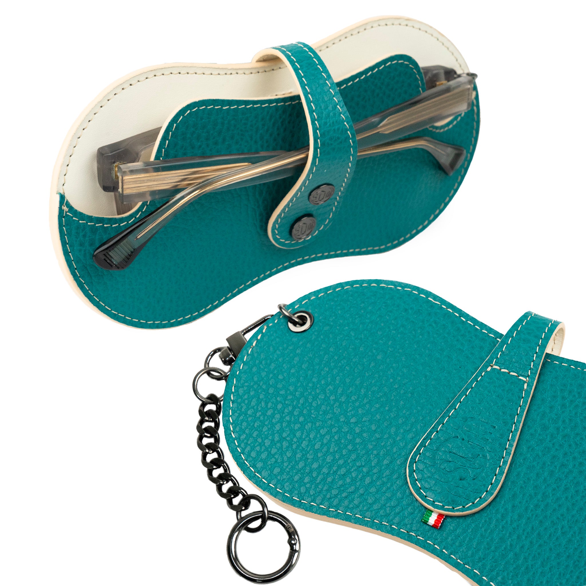 SLim Vision Vera Pelle Petrolio Beige portaocchiali