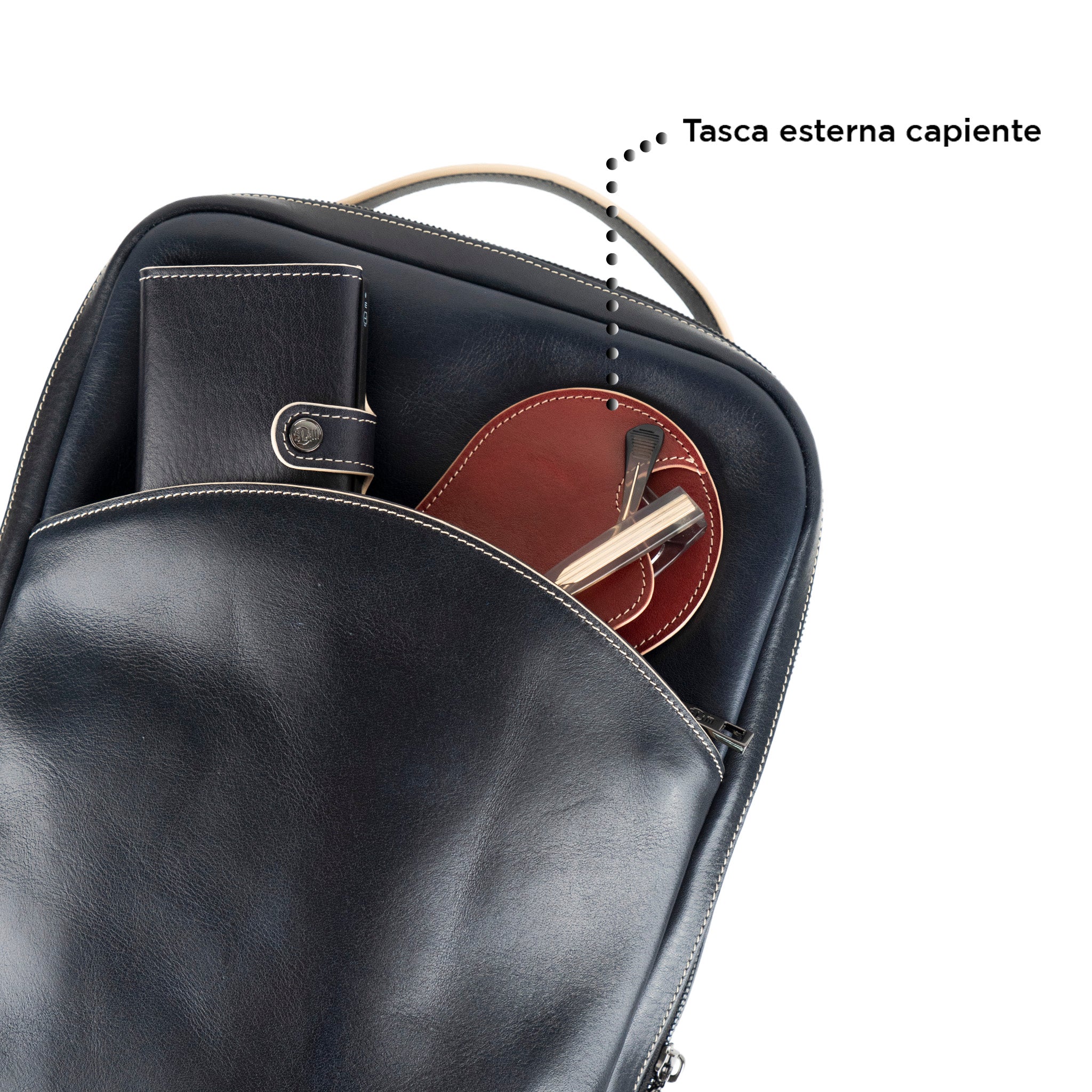 SLim Zaino Medio zaino pelle blu concia vegetale 8,5 L