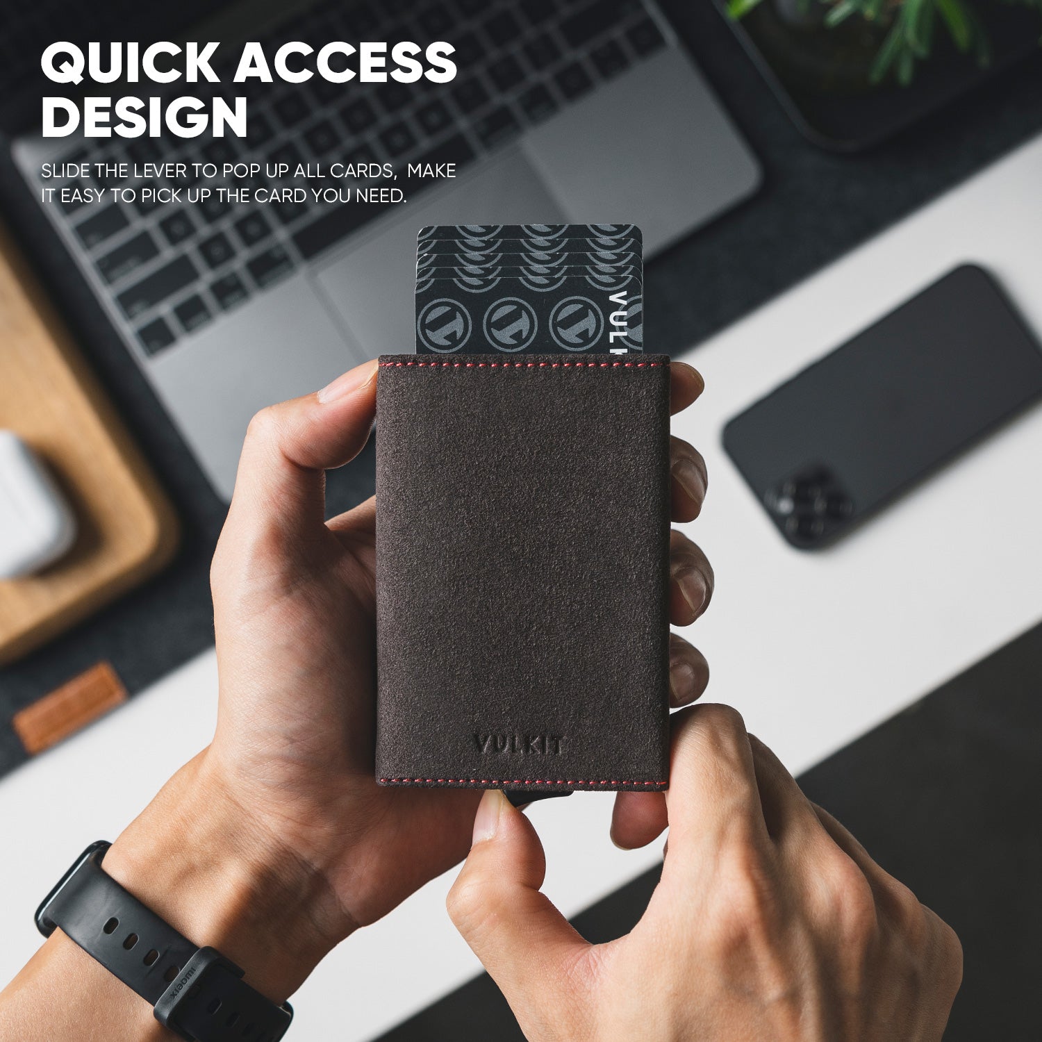 VULKIT Alcantara VC203A Portafoglio Trifold RFID Marrone