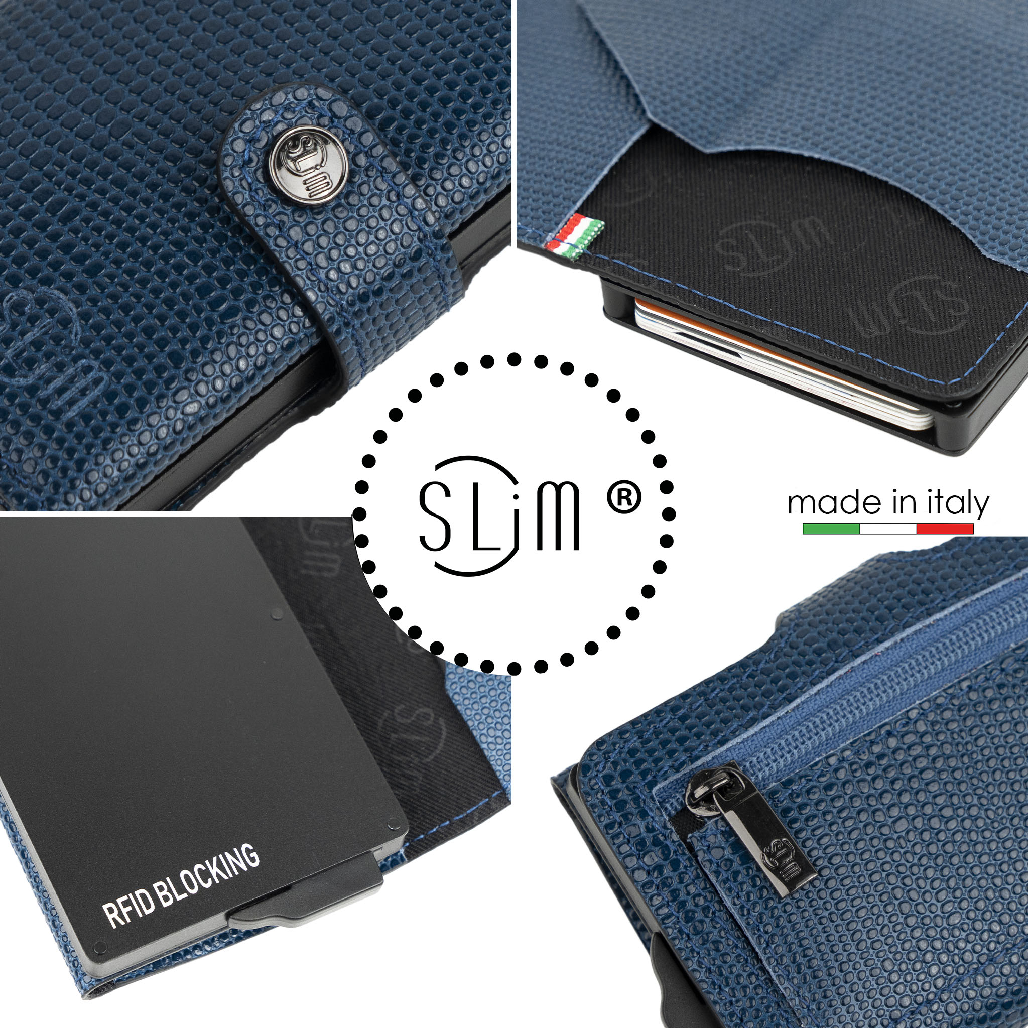 SLim Vera Pelle Tejus Petrolio portacarte mini portafoglio RFID