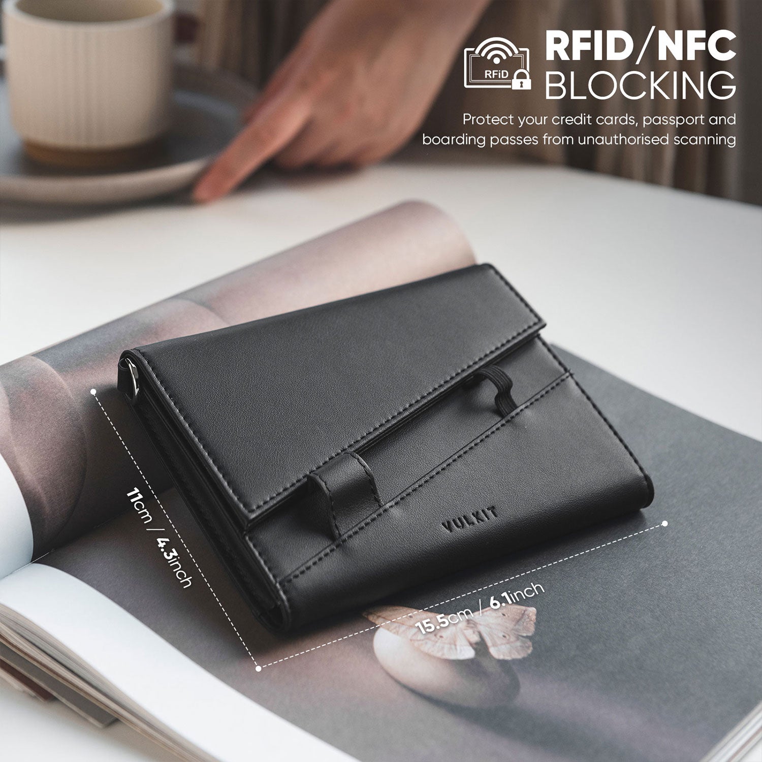 VULKIT VPW105 Portapassaporto Pelle Nero RFID Slim