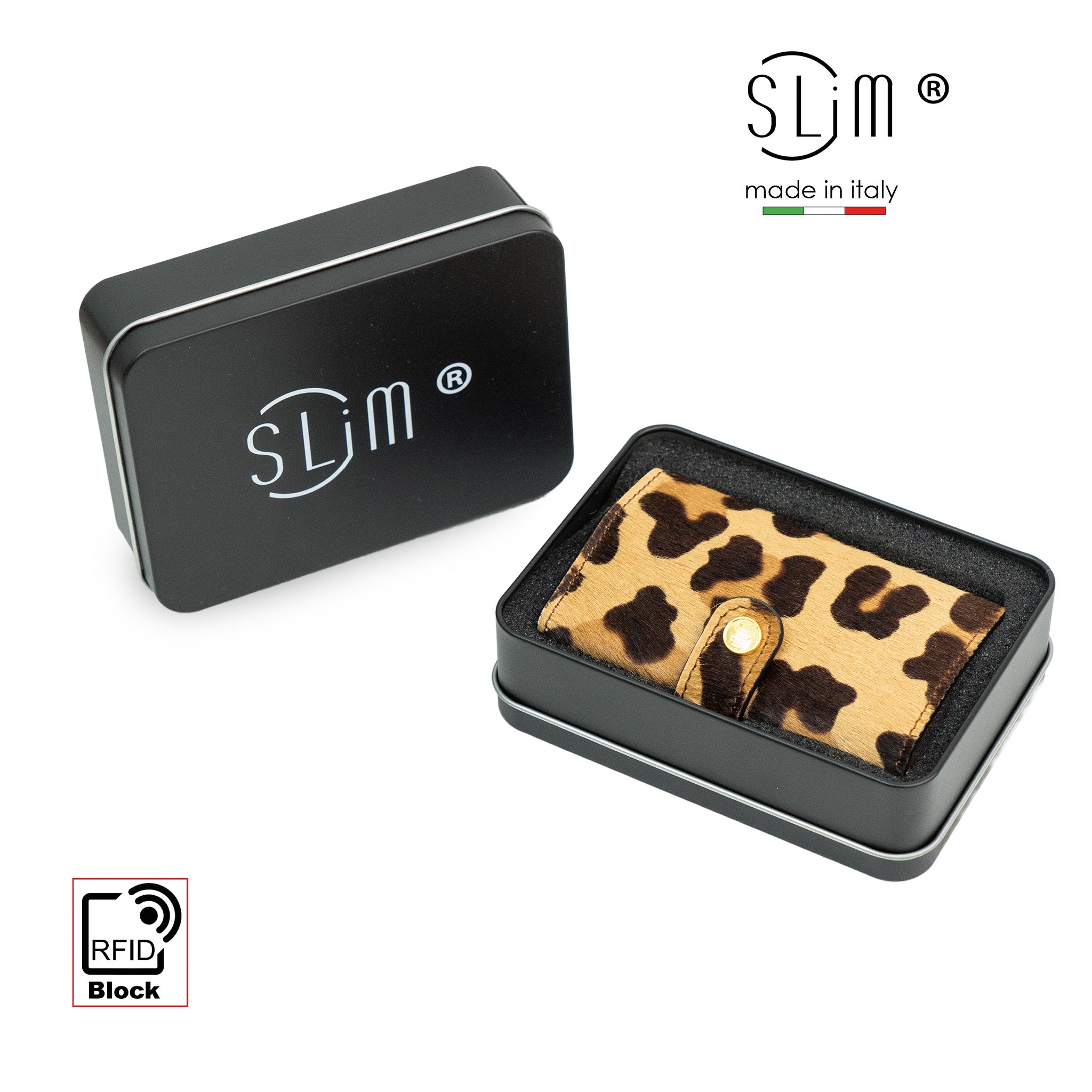SLim Vera Pelle Portafoglio Animalier Cavallino Maculato