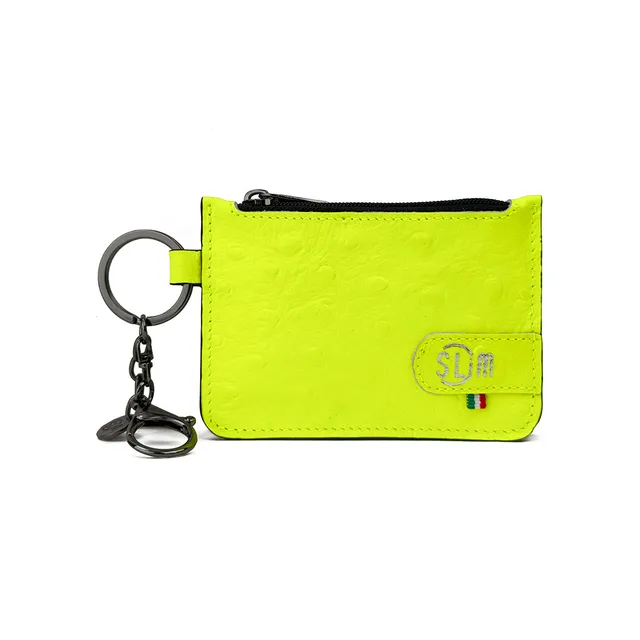 SLim Portachiavi Portamonete Struzzo Giallo Fluo pelle