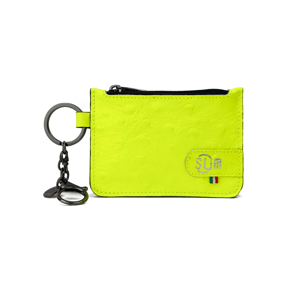 SLim Portachiavi Portamonete Struzzo Giallo Fluo pelle