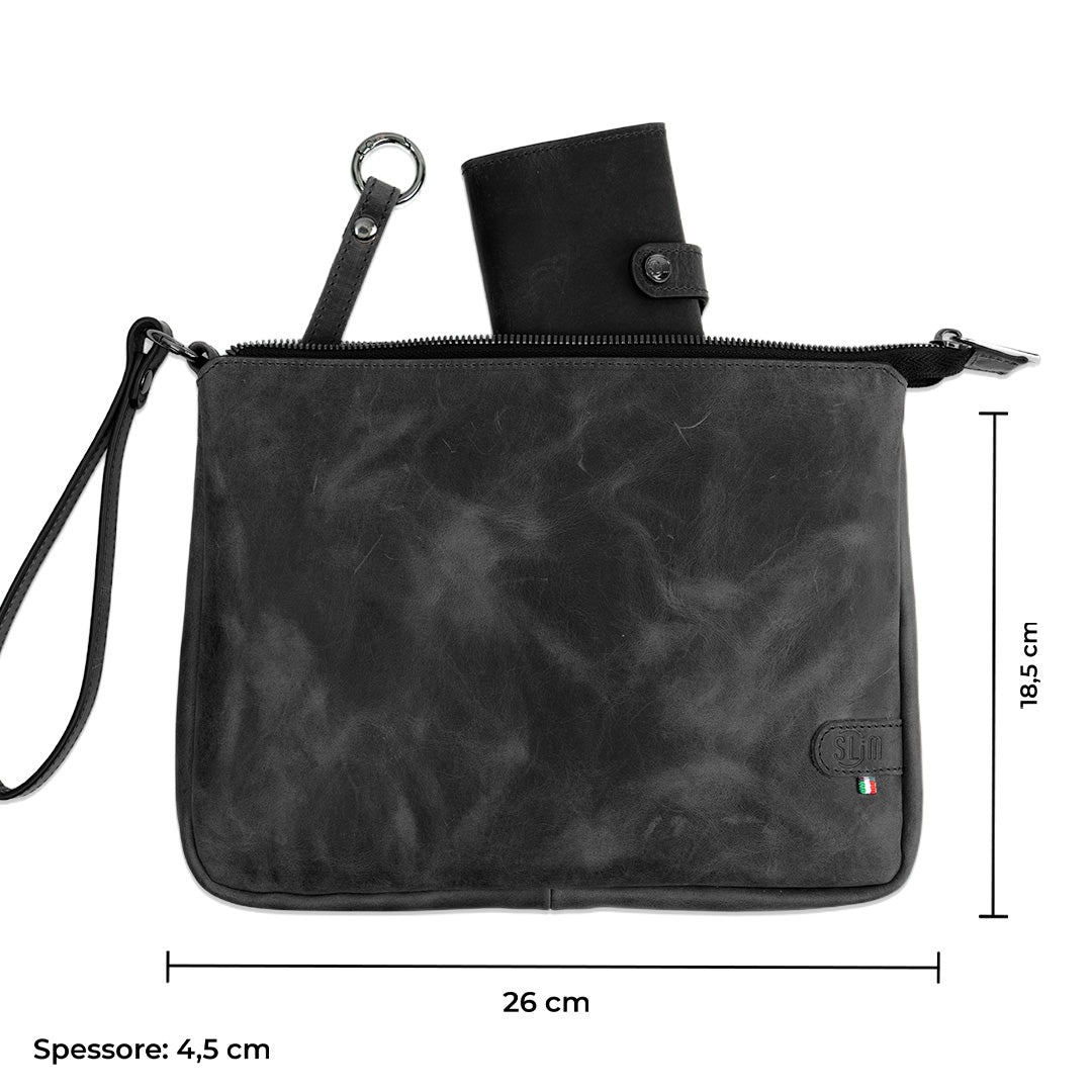 SLim Pochette Max Crazy Nero Vera Pelle