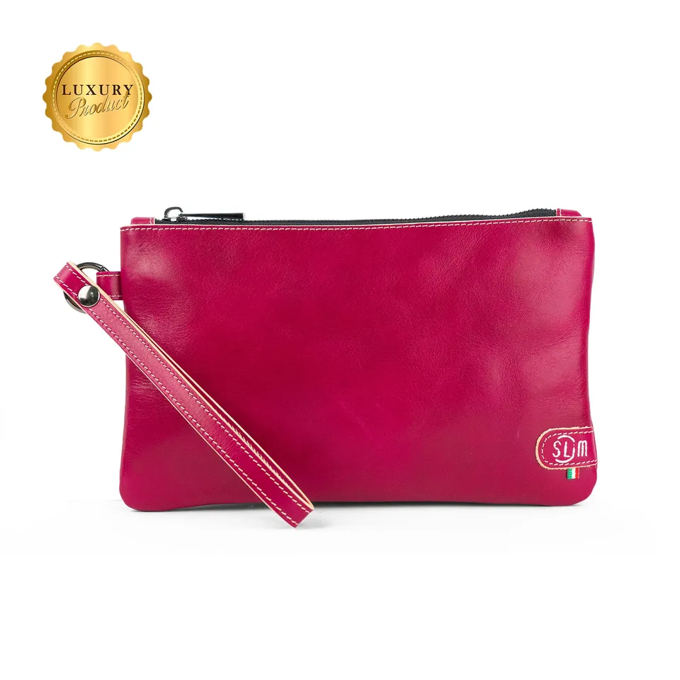 SLim Pochette Polsiera pelle vegetale fucsia