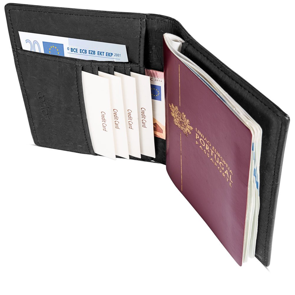 Corkor Wallets Portafoglio Sughero Nero RFID Passaporto