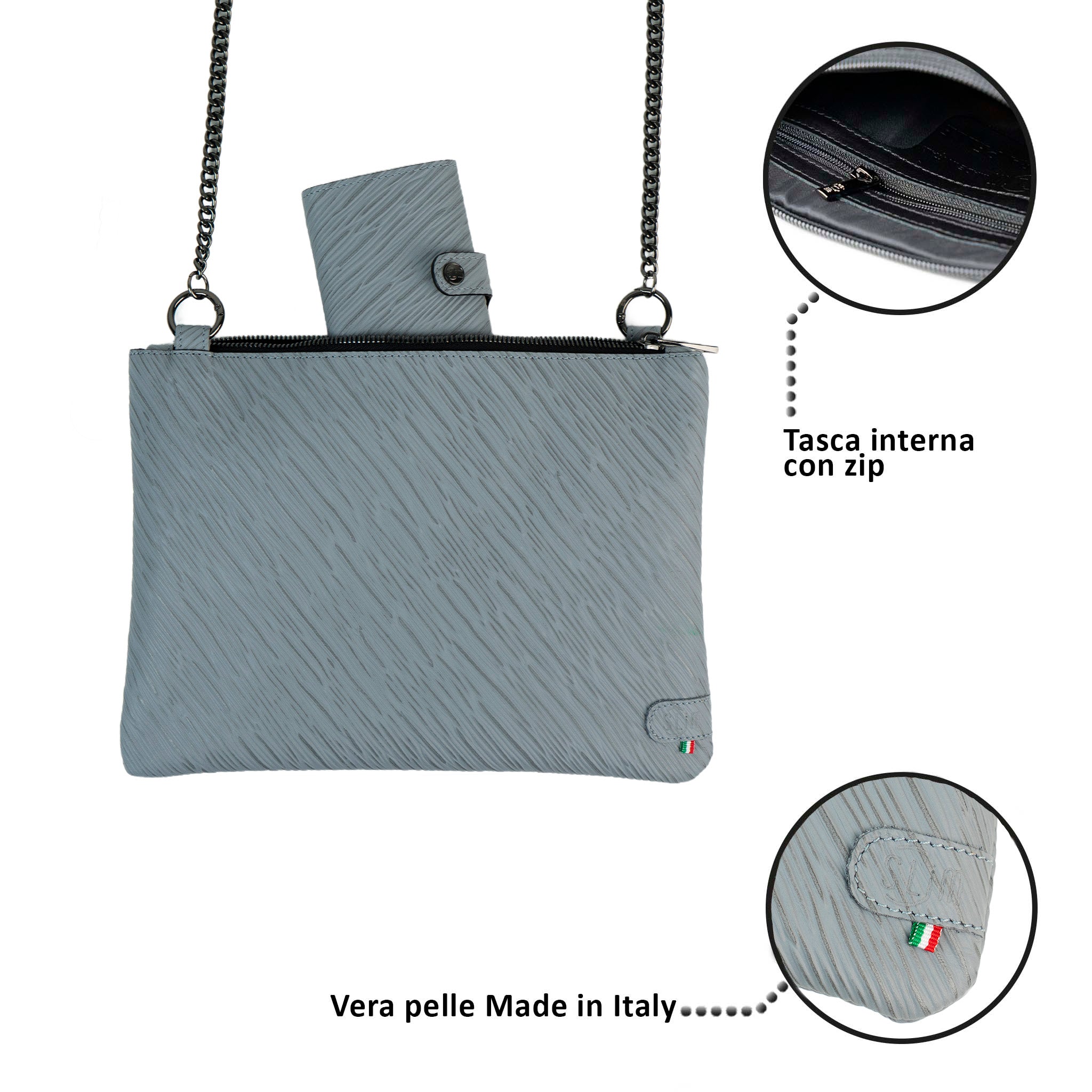 Pochette Tracolla SLim Epi Busta Grigio Ghiaccio 20x28,5 cm
