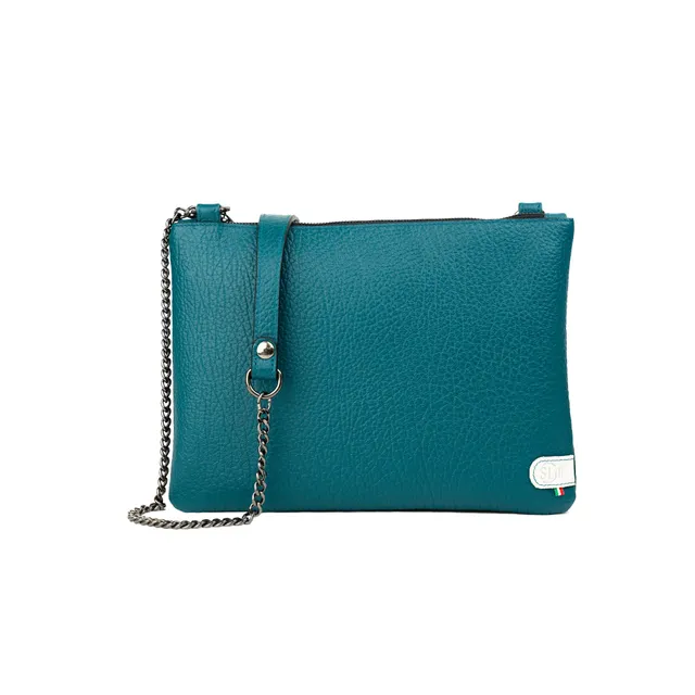 SLim Pochette Tracolla Pelle Bottalato Petrolio