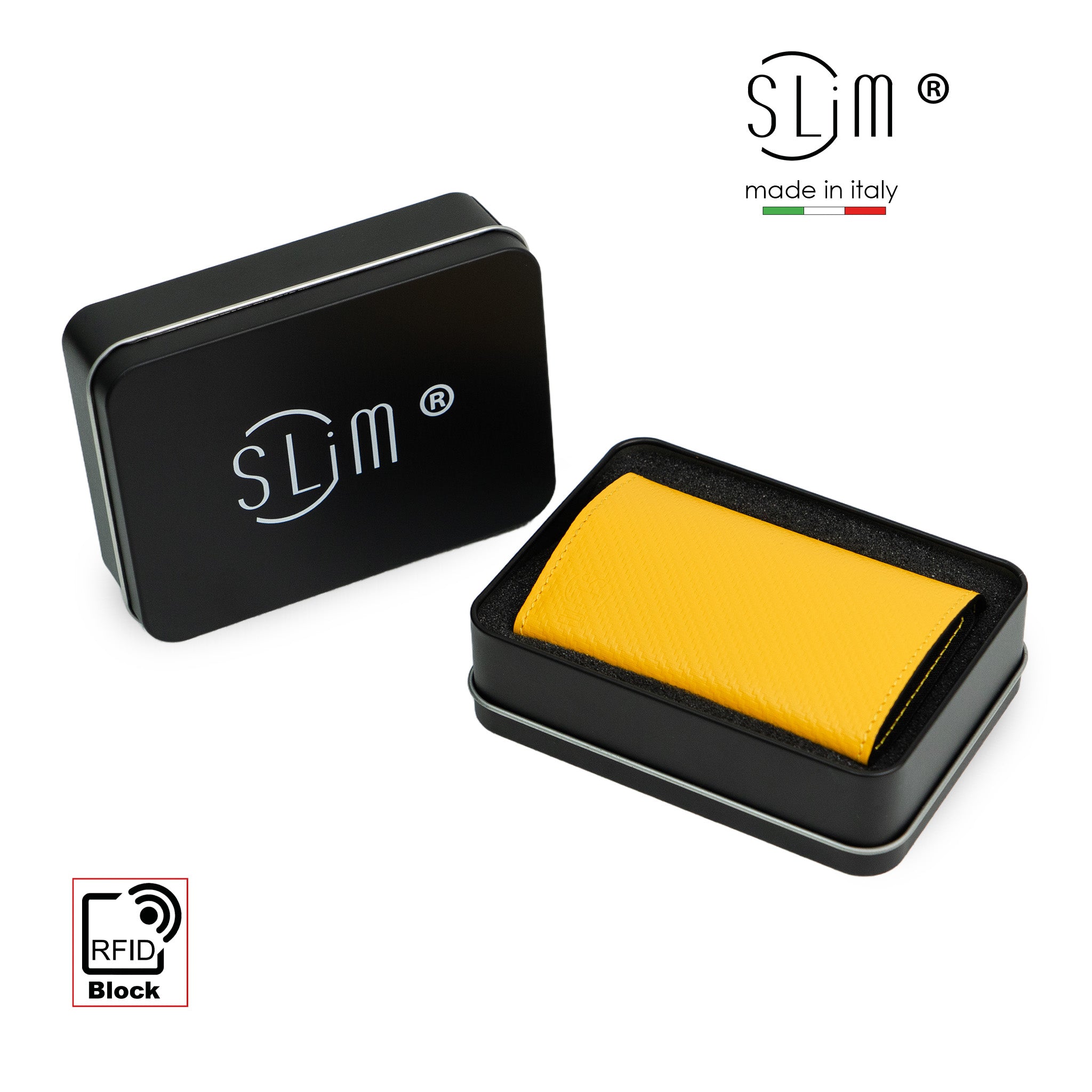 SLim Touch Portafoglio Carbon Giallo Saffiano RFID 12 Carte