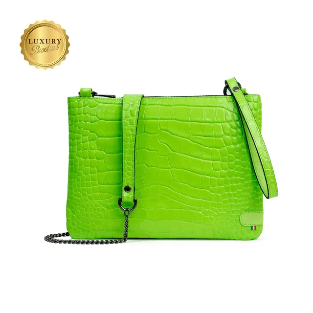SLim Pochette Tracolla Cocco Verde Busta Pelle 24x19 cm
