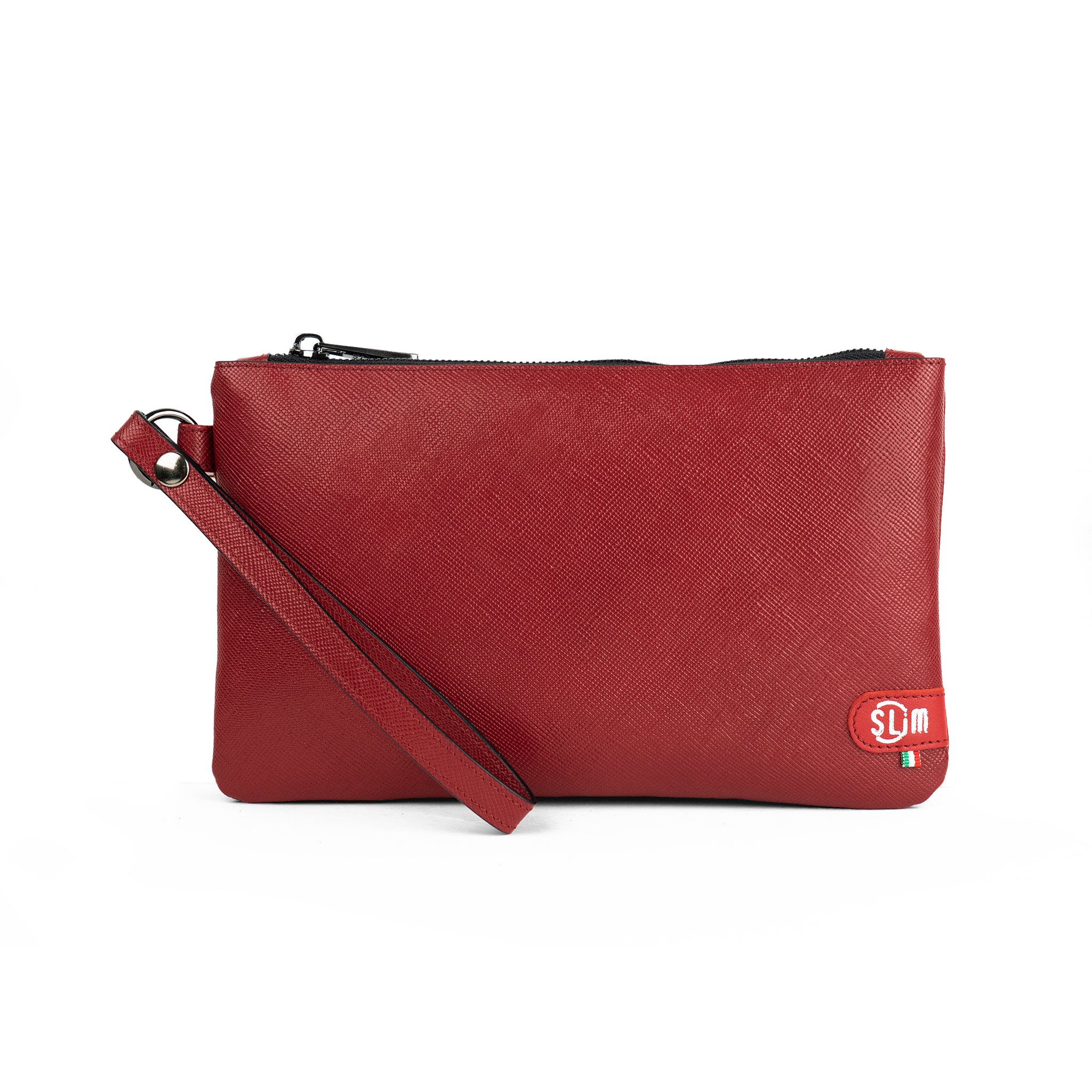 SLim Pochette Polsiera Saffiano Rosso Rubino vera pelle 23x14 cm