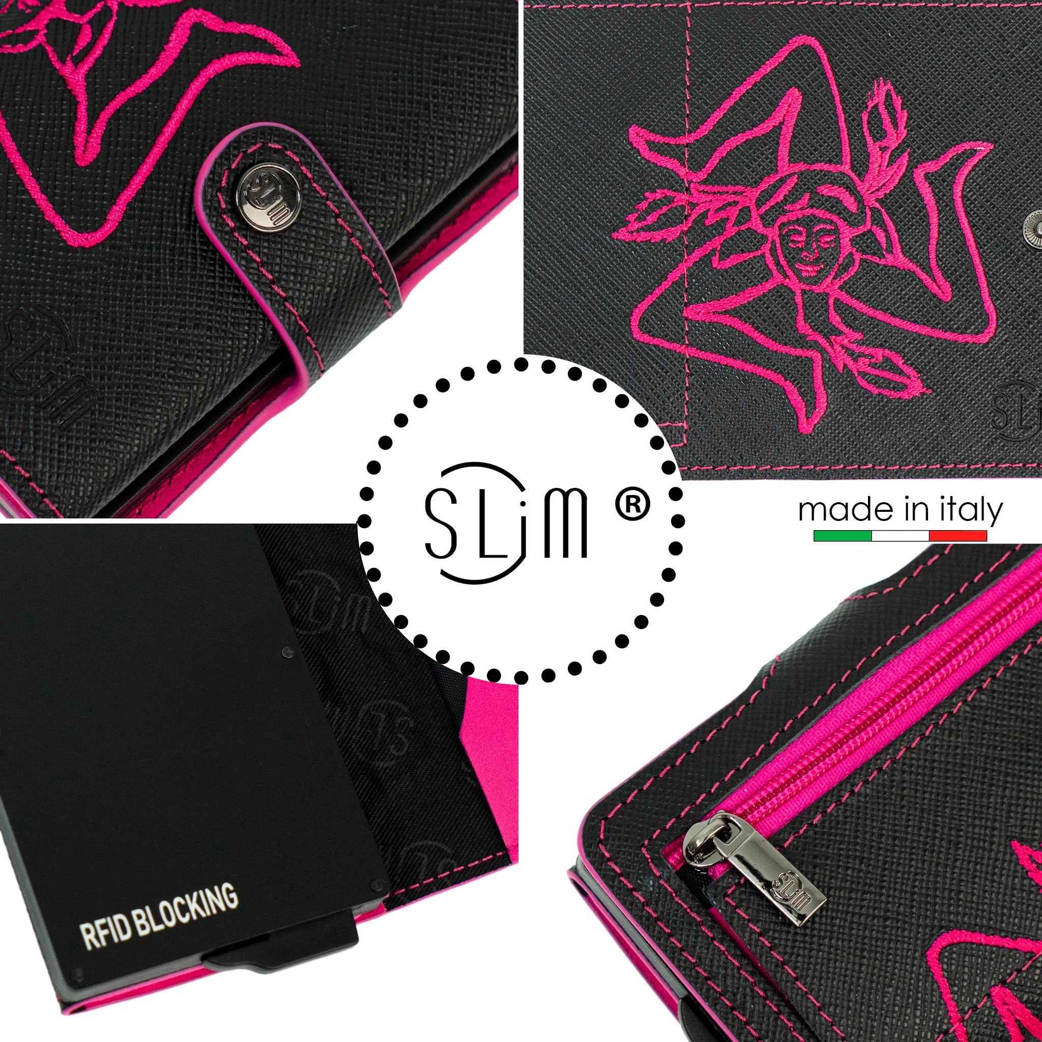 SLim Saffiano Tema Sicilia Portafoglio Fucsia