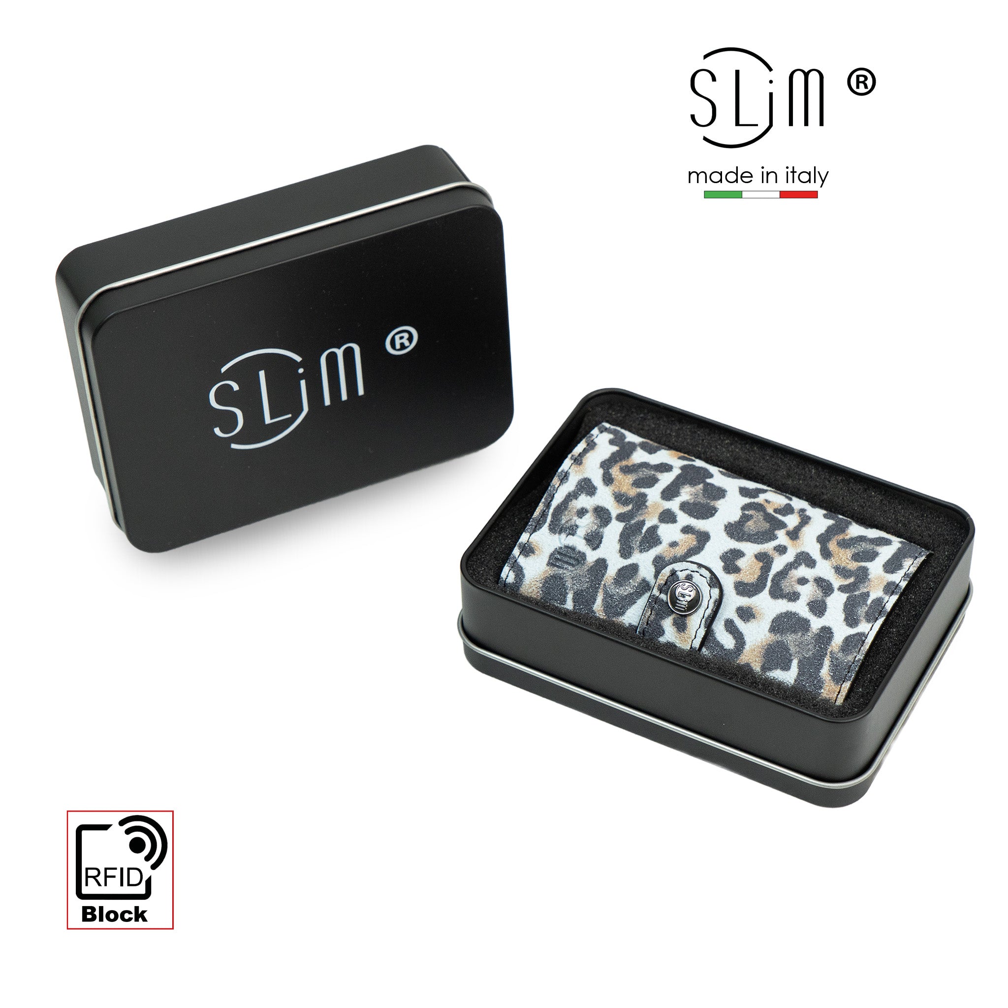 SLim Vera Pelle Animalier Scamosciato Azzurro Portafoglio