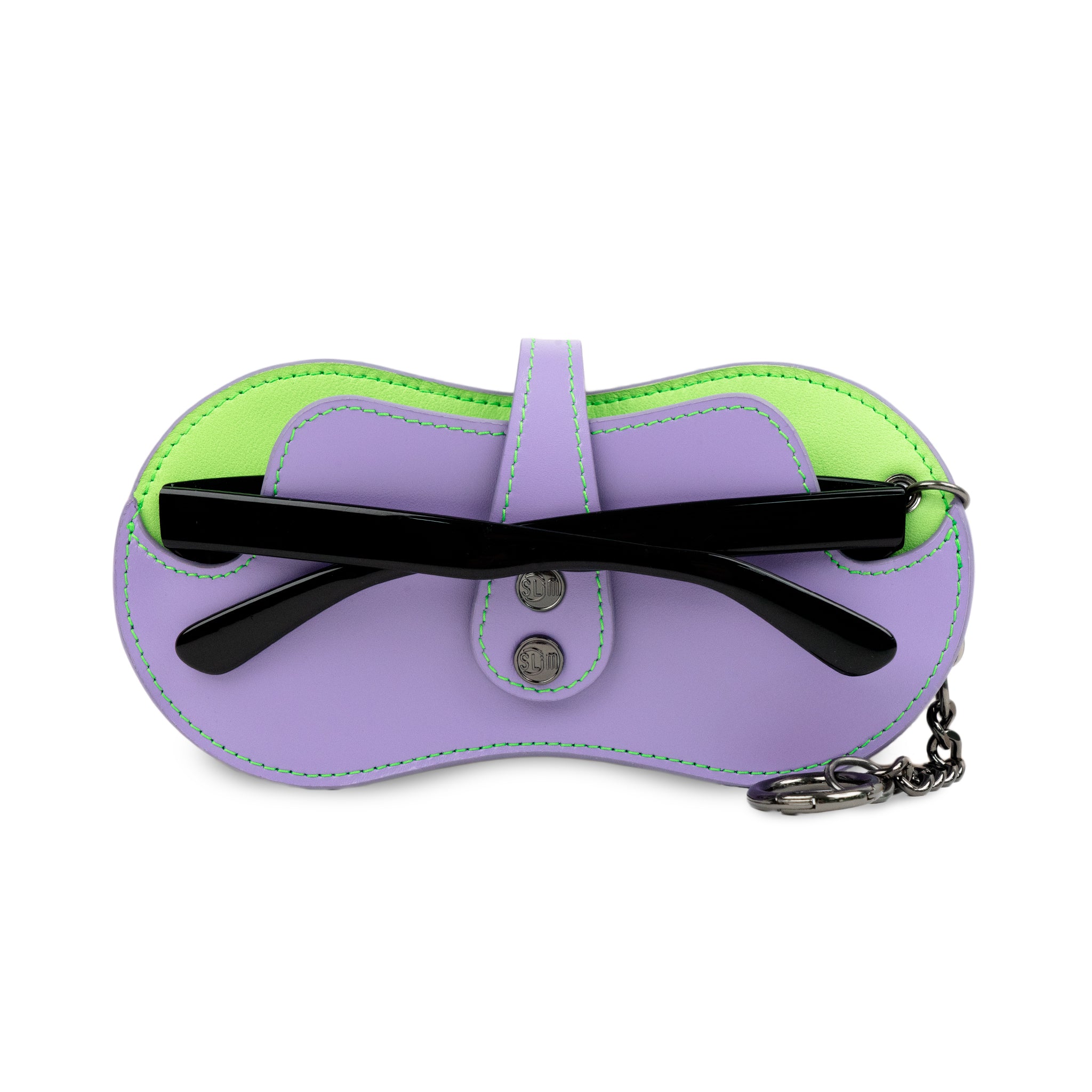 SLim Vision portaocchiali vera pelle viola verde lime