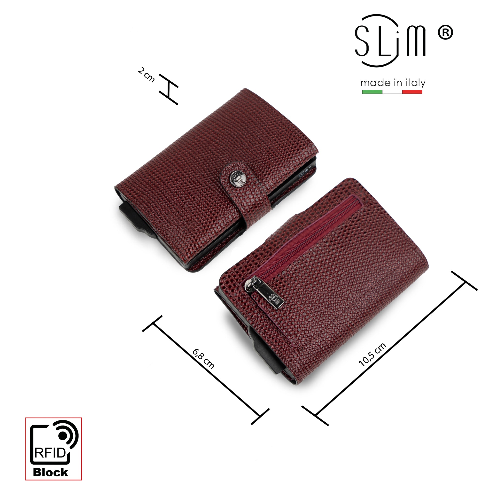SLim Vera Pelle Tejus Portacarte Bordeaux Antigraffio RFID