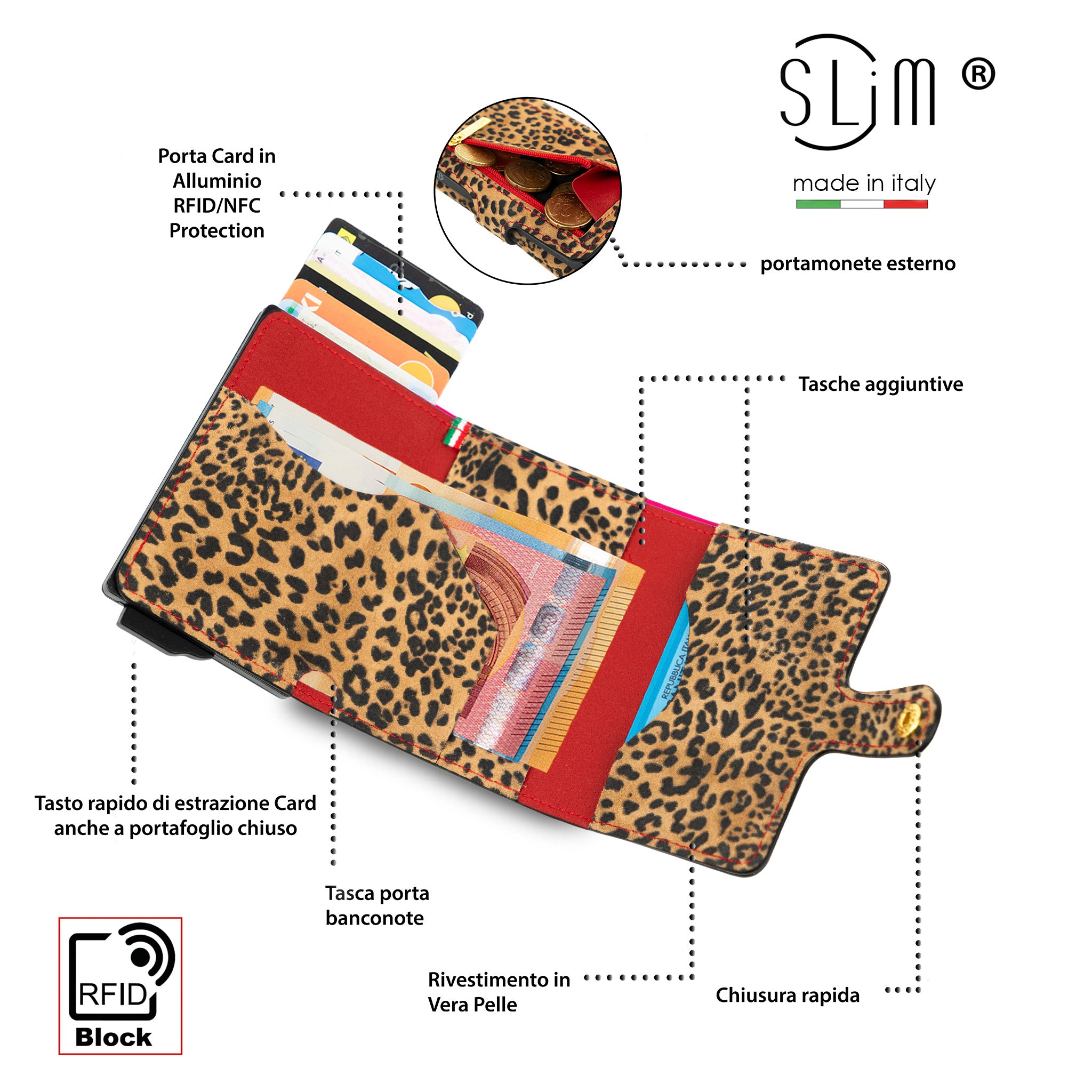 SLim Vera Pelle Portafoglio Animalier Scamosciato Classic