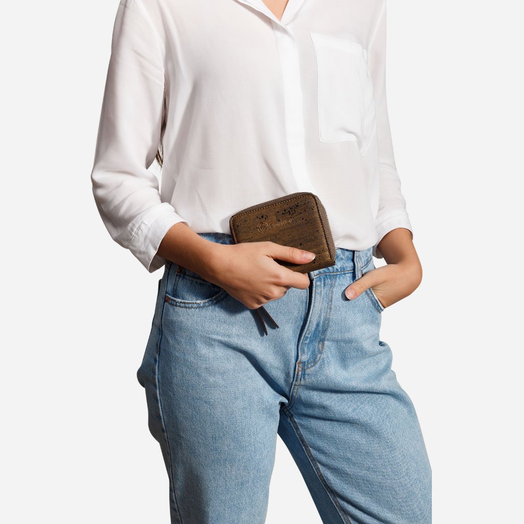 Corkor Wallets portafoglio donna sughero marrone zip RFID