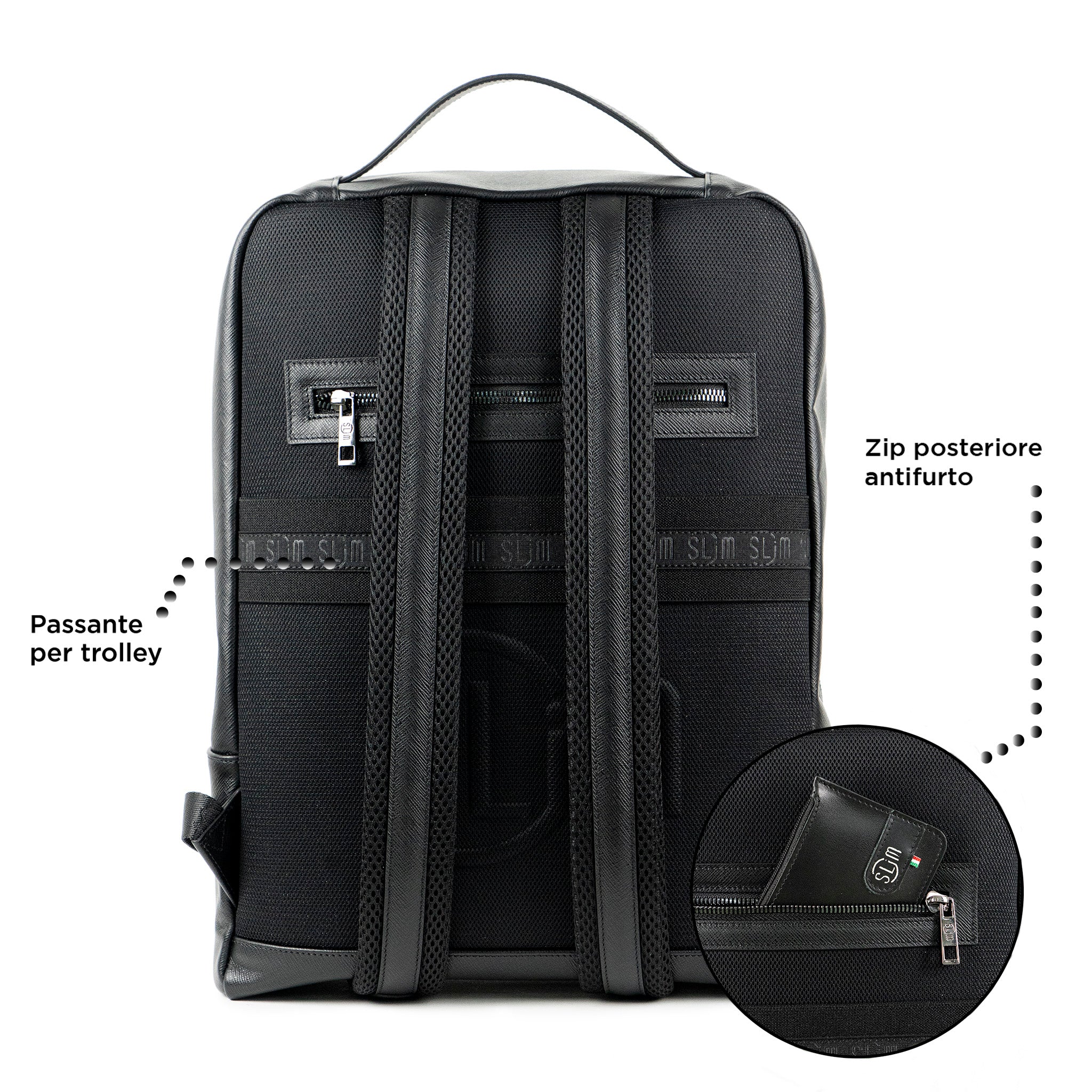 SLim Zaino Grande Saffiano zaino pelle nero 19 L