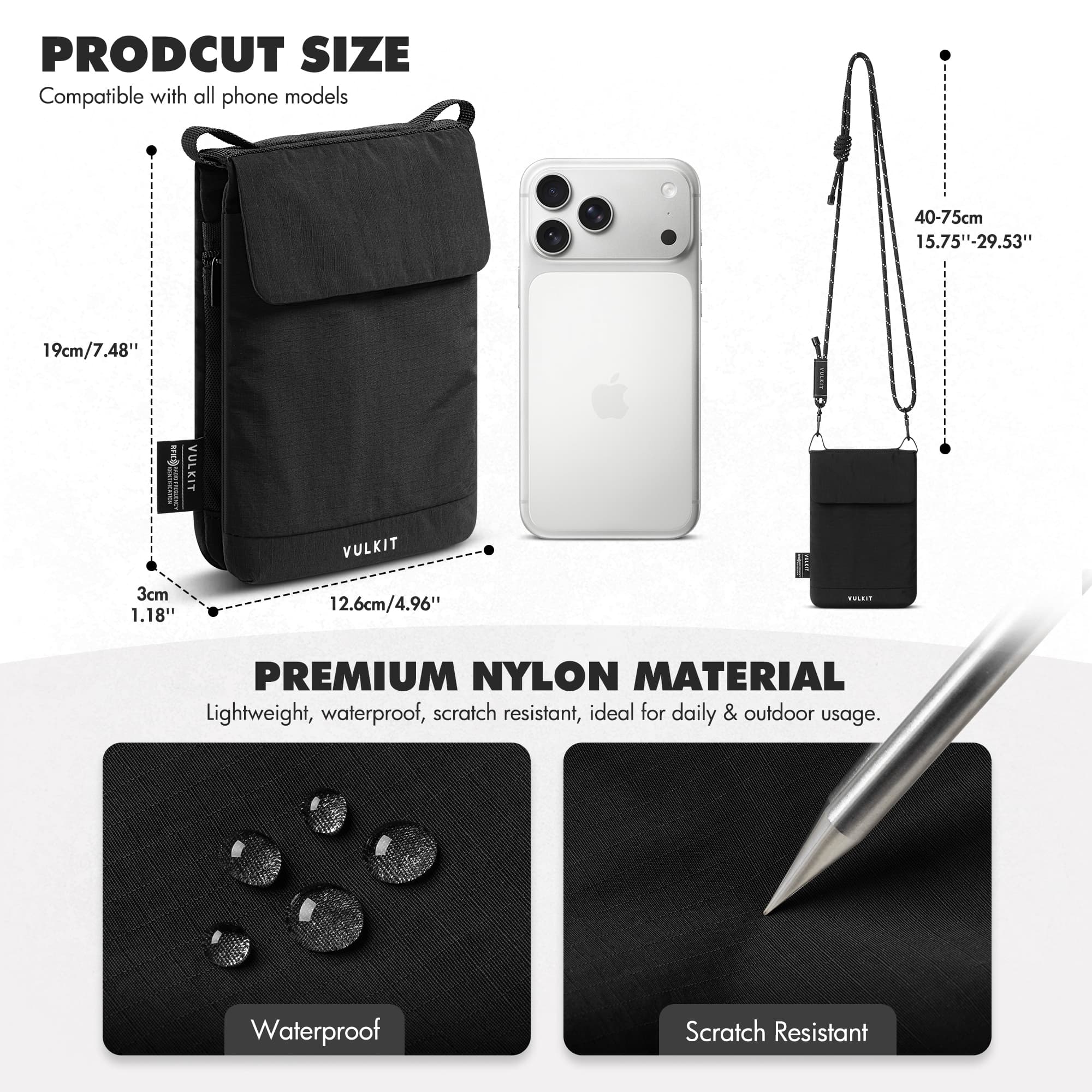 VULKIT Bags VB108 custodia telefono nero RFID leggera