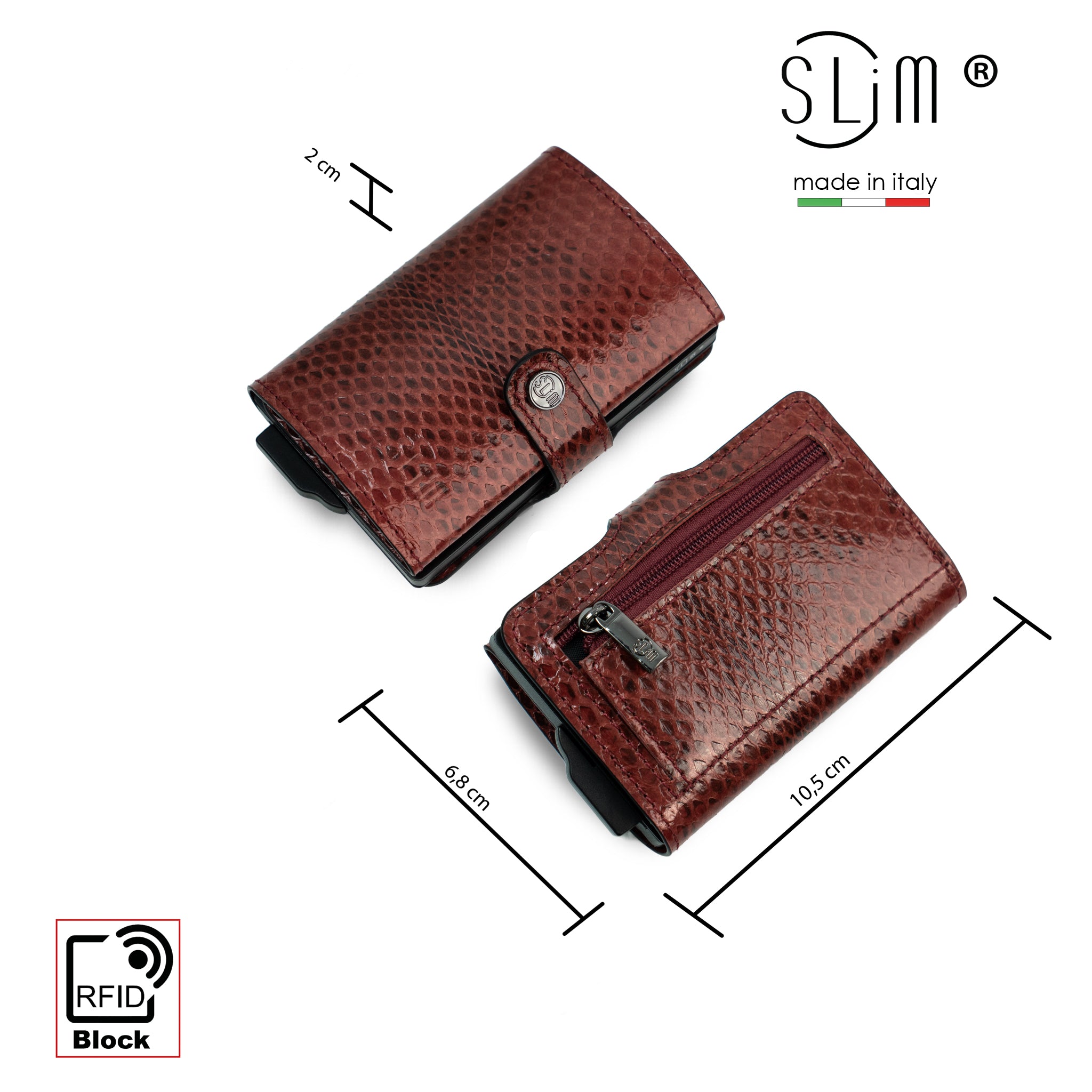 SLim Vera Pelle Serpente Rossa portafoglio compatto