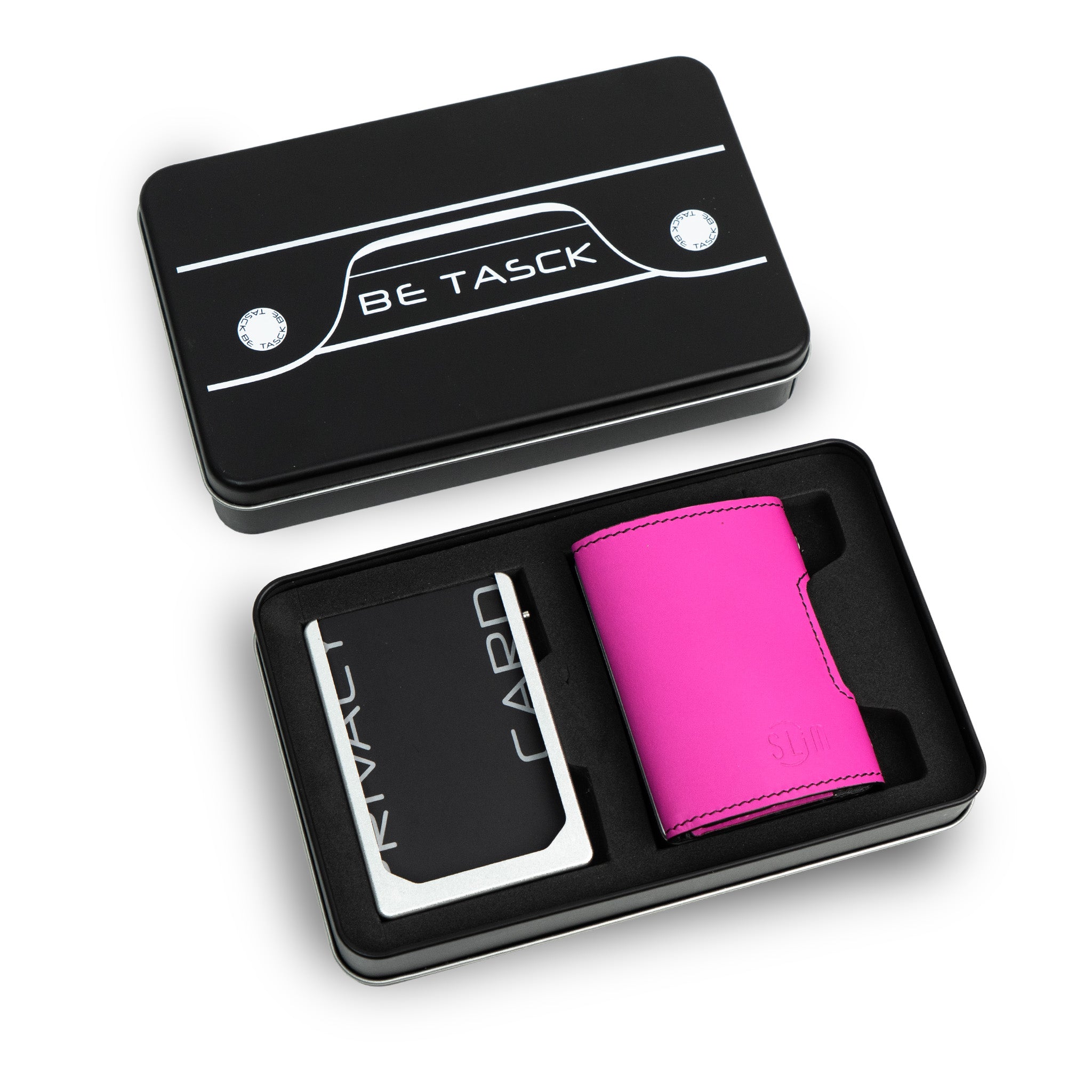 SLim Be Tasck portacarte pelle fucsia e nero frame nero