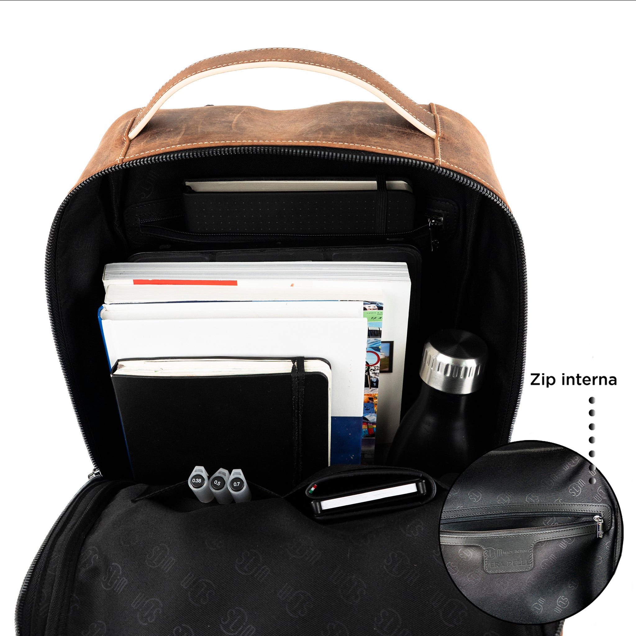 SLim Zaino Medio pelle brown Crazy Horse laptop 14"
