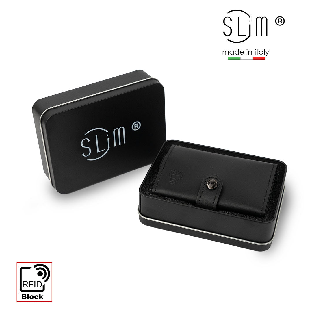SLim Vera Pelle AirTag Nero portafoglio compatto RFID 12 carte