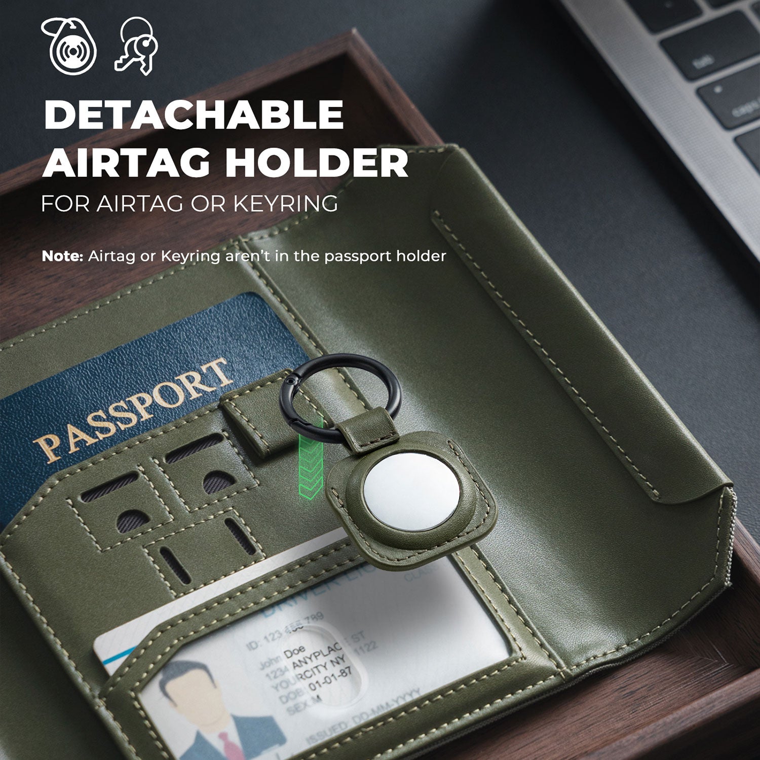 VULKIT VPW104 porta passaporto nero RFID con AirTag
