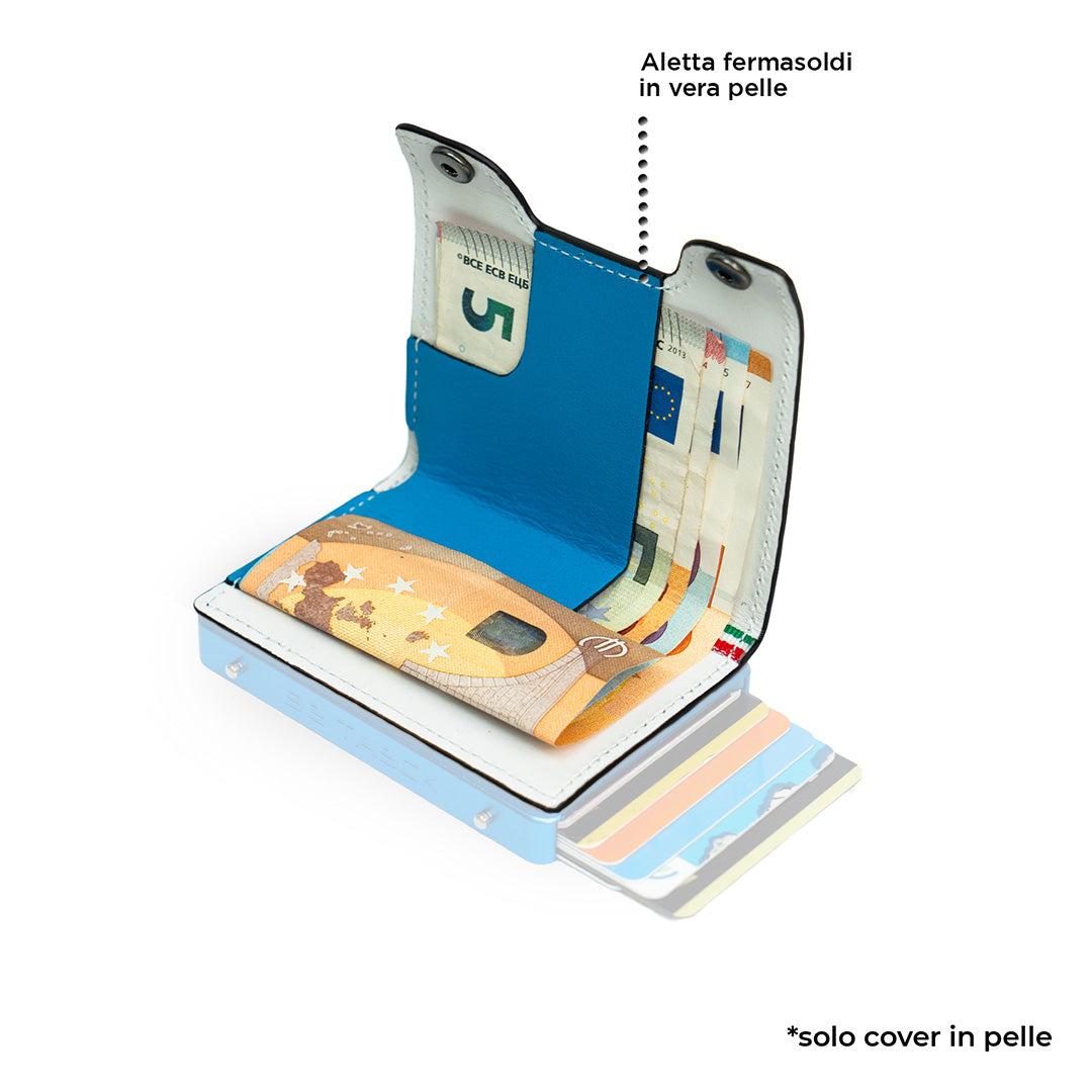 SLim Be Tasck Cover Pelle Liscia Azzurro Bianco