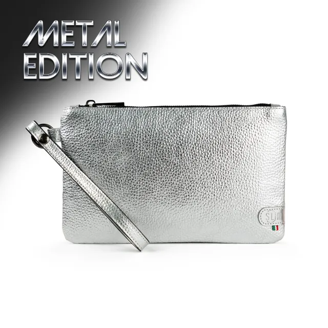 SLim Pochette Polsiera pochette argento metal vera pelle