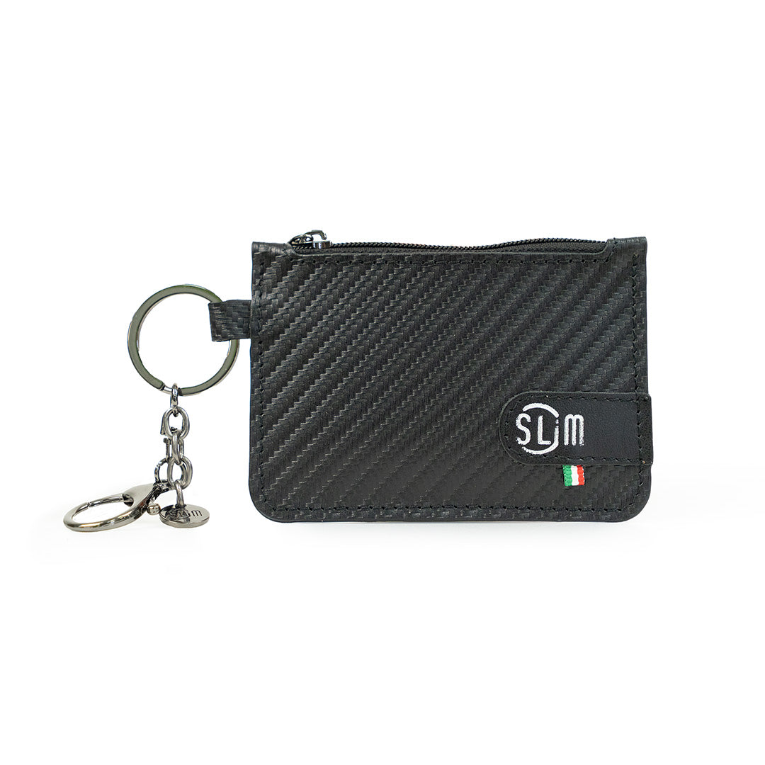 SLim Portachiavi Portamonete Carbon Nero 10x7 cm