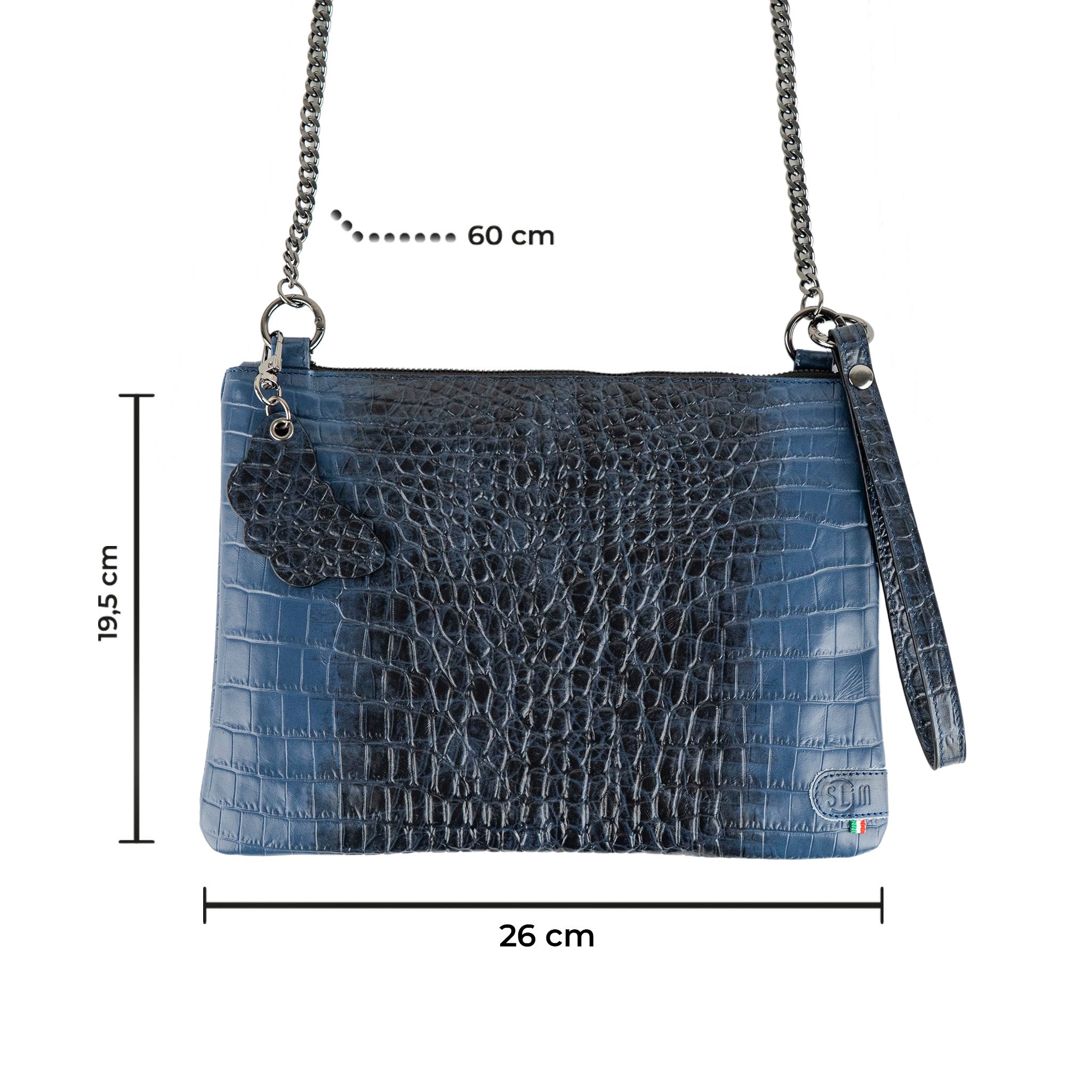 SLim Pochette Tracolla Cocco Blu vera pelle 23x14 cm