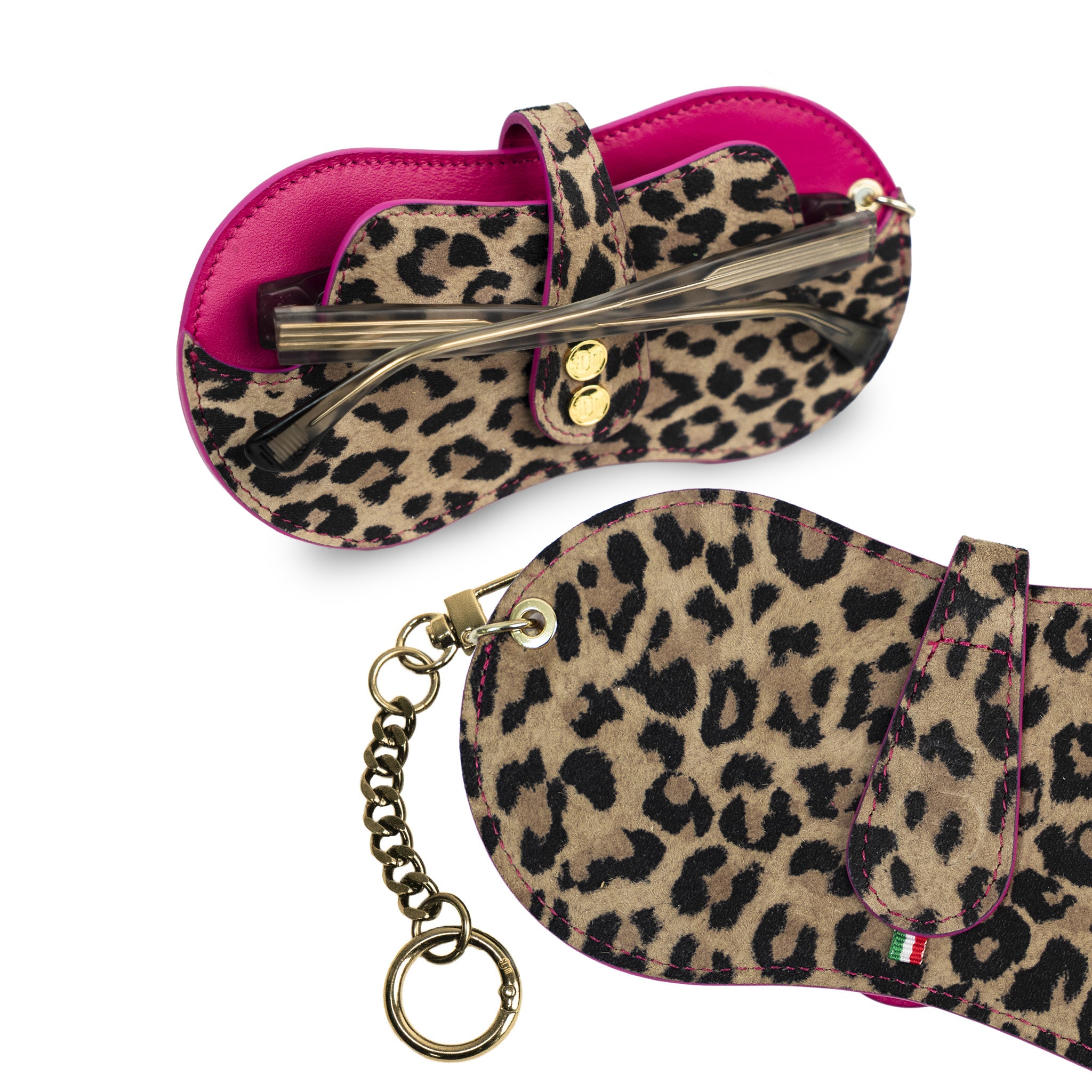 SLim Vision portaocchiali vera pelle animalier leopard fucsia