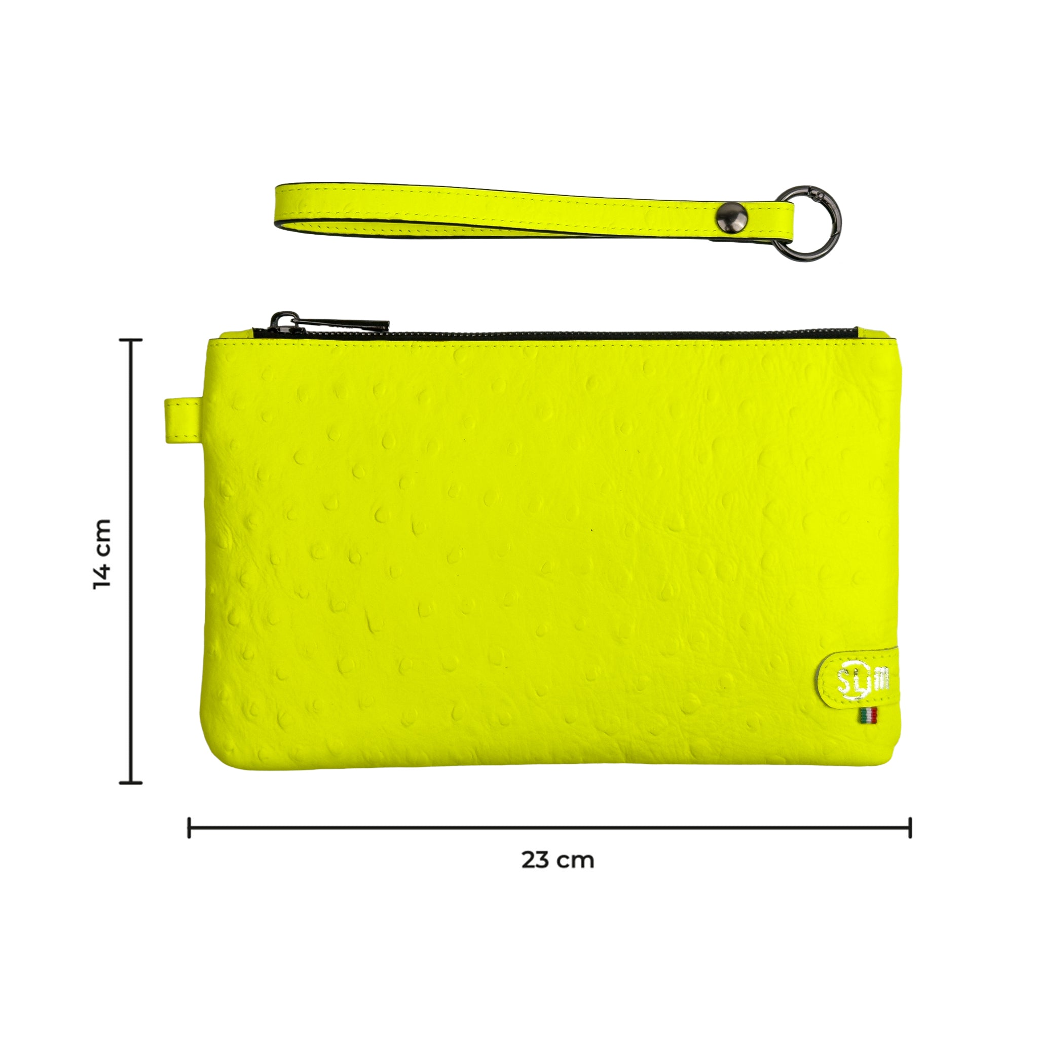 SLim Pochette Polsiera pelle struzzo giallo fluo 23x14 cm