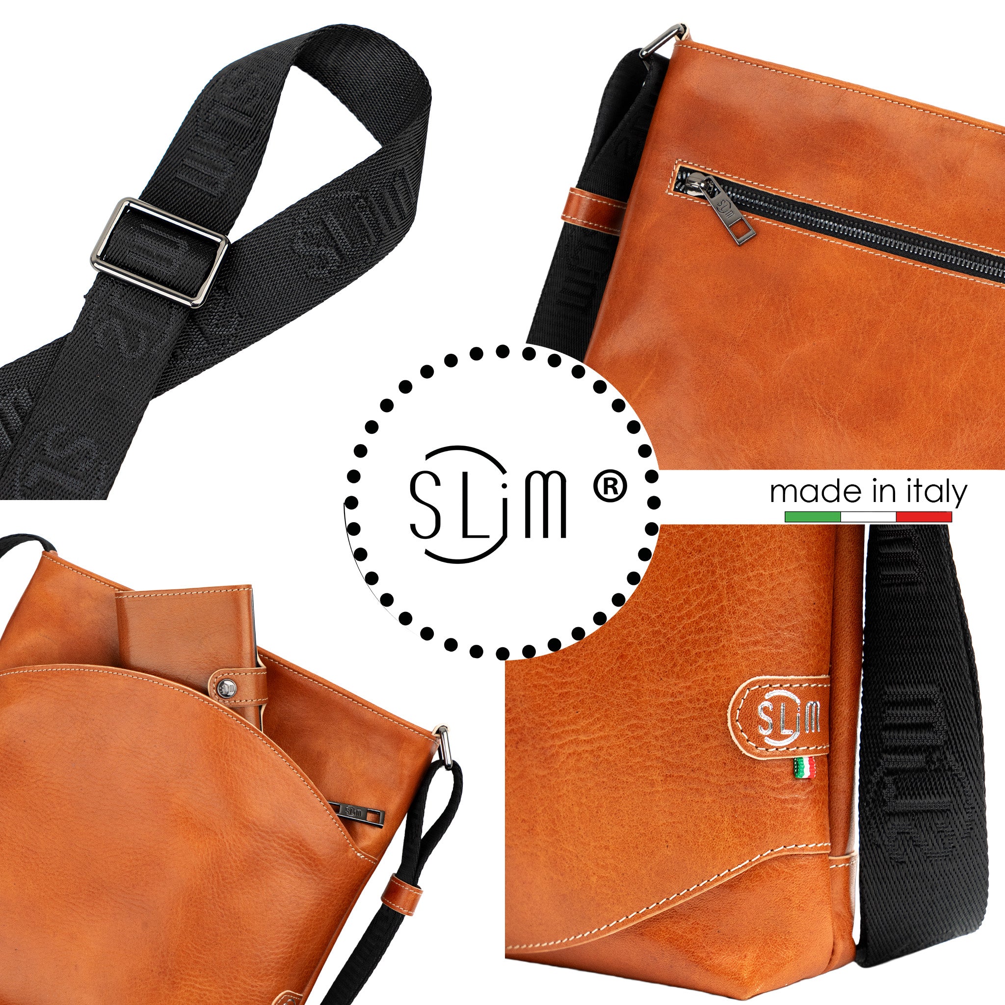 SLim Bag borsa vera pelle vegetale cognac 23x24 cm