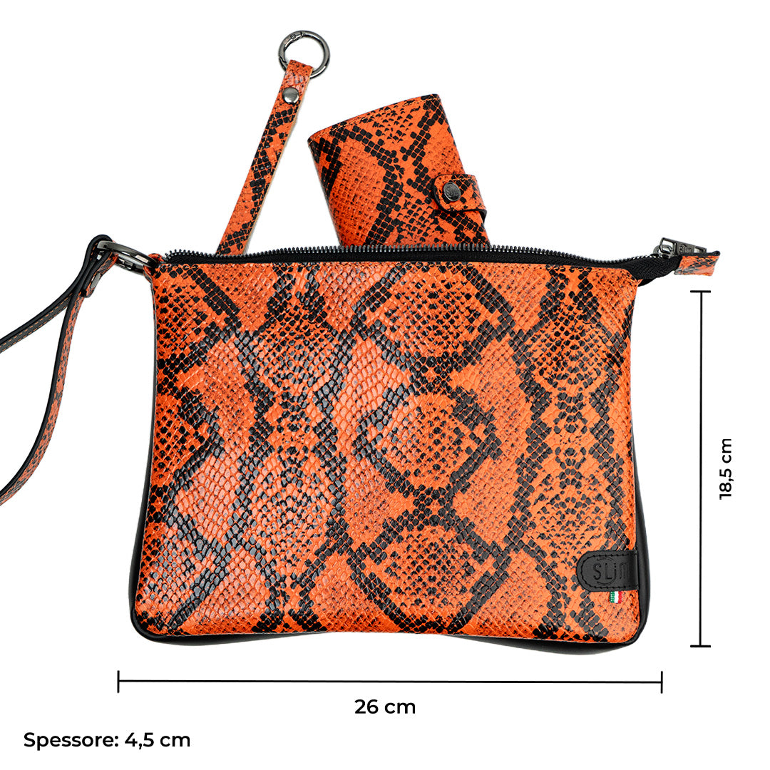 SLim Pochette Max Rettile Arancio pochette 25x19 pelle