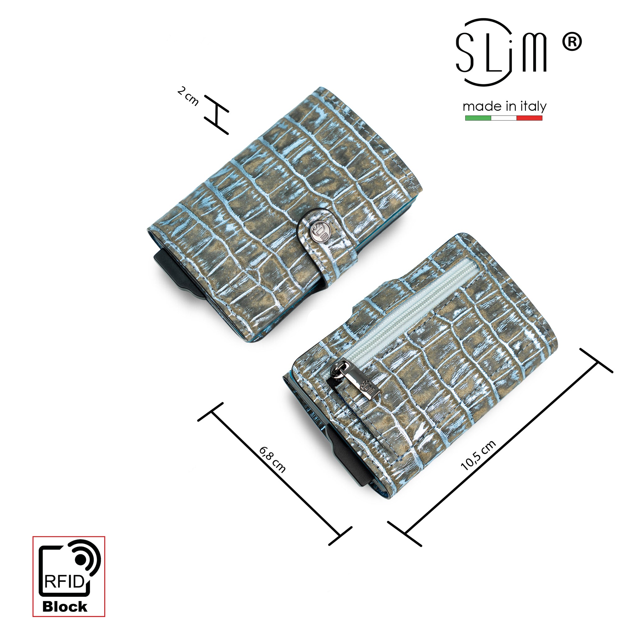 SLim Cocco Portacarte Cocco Metal Azzurro Pelle