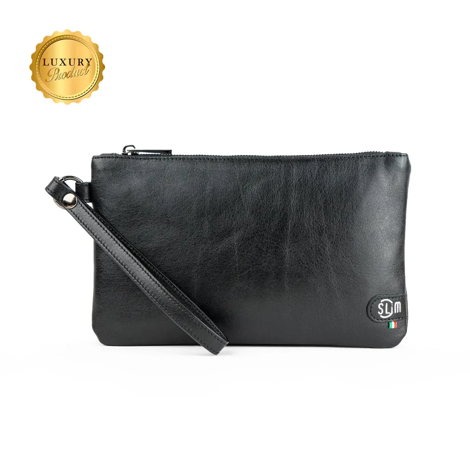 SLim Pochette Polsiera Pelle Vegetale Nero 23x14 cm