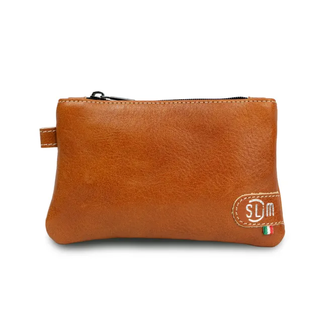 SLim Mini Pochette vera pelle cognac vegetale