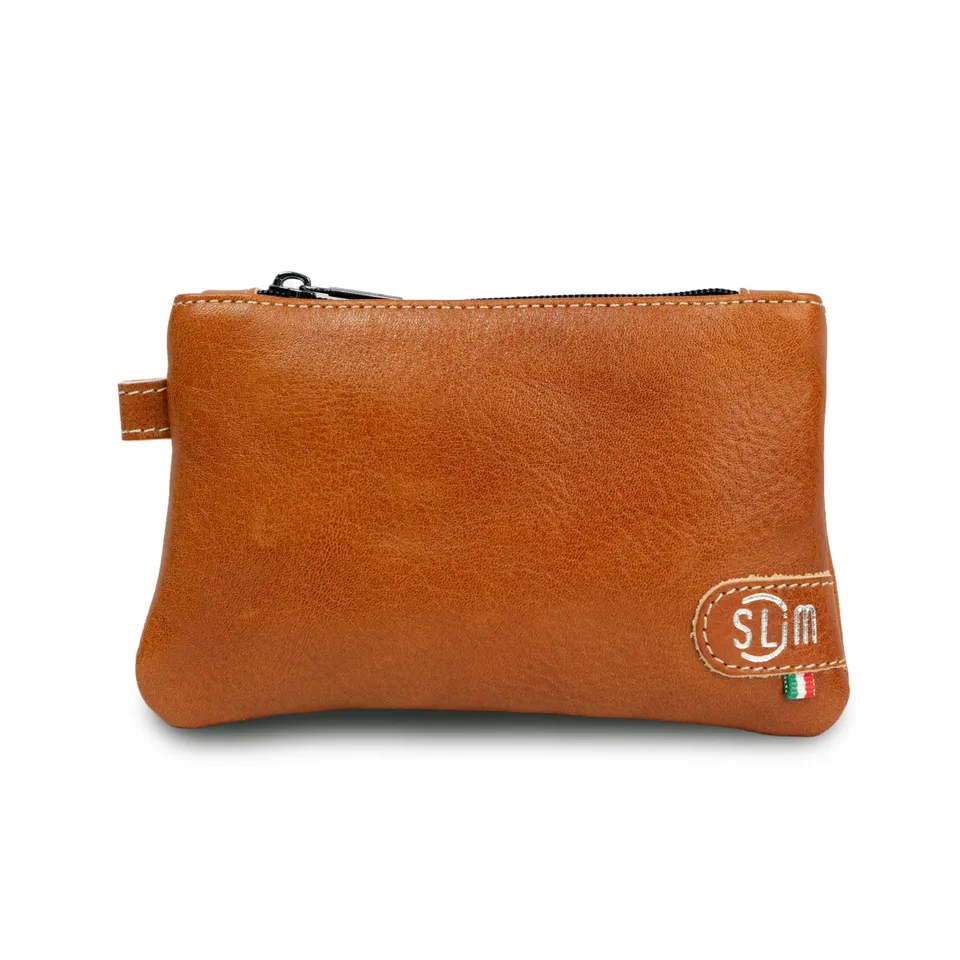 SLim Mini Pochette vera pelle cognac vegetale