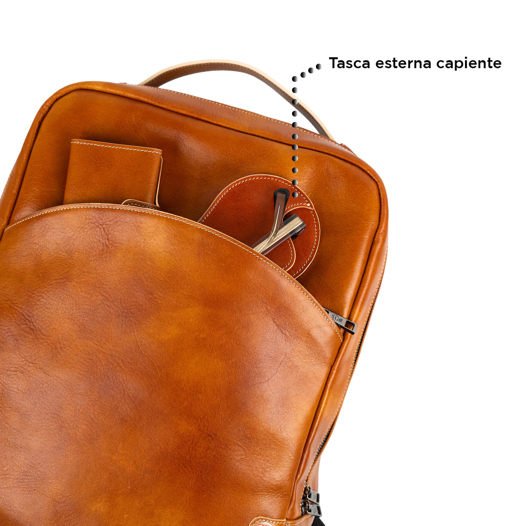 SLim Zaino Grande vera pelle vegetale cognac 19 L