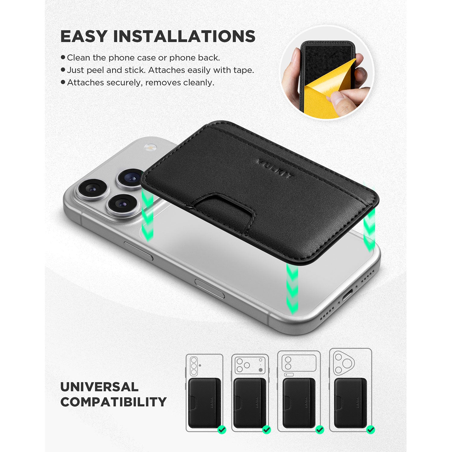VULKIT VPA123 porta carte telefono adesivo ultrasottile nero